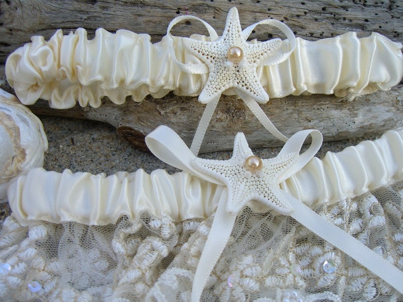 Starfish Beach Wedding Bridal Garter Set-ELEGANT IVORY-Weddings, Starfish, Beach Weddings, Ivory Lace, Bridal Accessories, Toss Garter