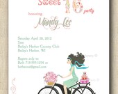 Girl on Vintage Bike Invitation - Sweet 16 - Teen Party - Graduation etc...