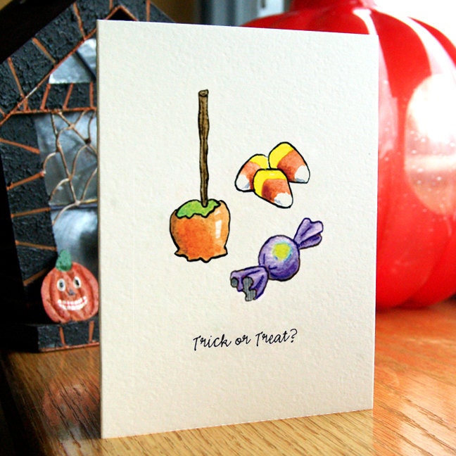 Trick or Treat Candy Halloween Cards - Sweet Halloween Greeting Cards - Set of 5