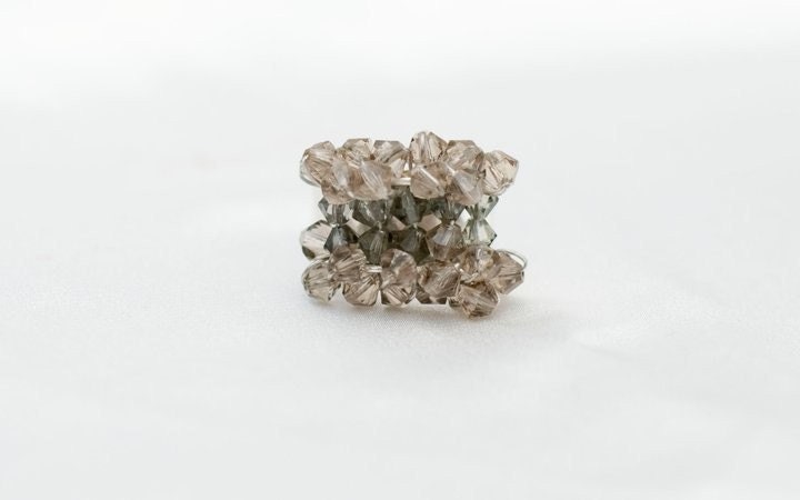 CLOSING SALE- Black Diamond Crystals Ring - Adjustable Sterling Silver Ring - Made in Canada-Grey Color - Only for you
