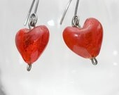SHOP CLOSING SALE-  - Red Heart Glass Earrings -Hypoallergenic dangle earrings...Only one pair ...gift guide for her birthday