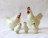 Vintage Miniature Chicken Figurines, Tiny China Chickens