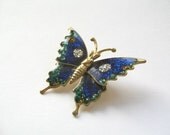 Vintage Butterfly Brooch - Royal Blue and Emerald Green