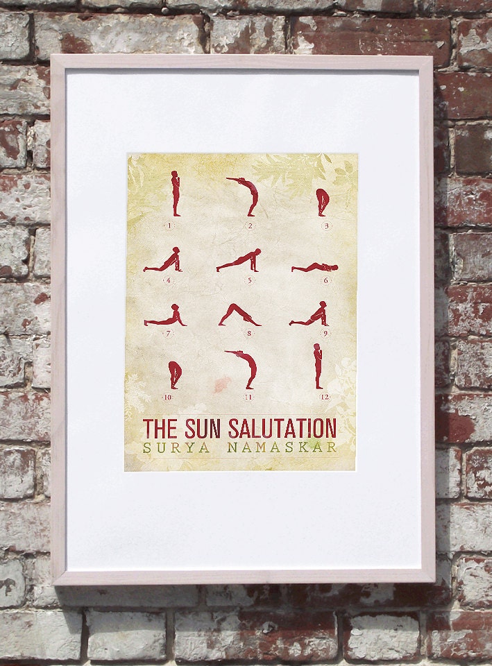 Sun Salutation / 12 basic Yoga postures - 8x10 Art Print