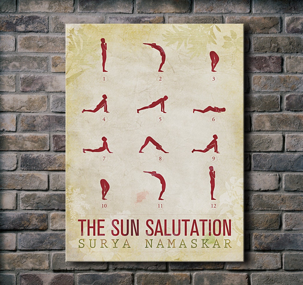Sun Salutation / 12 basic Yoga postures - 18x24 Canvas Print