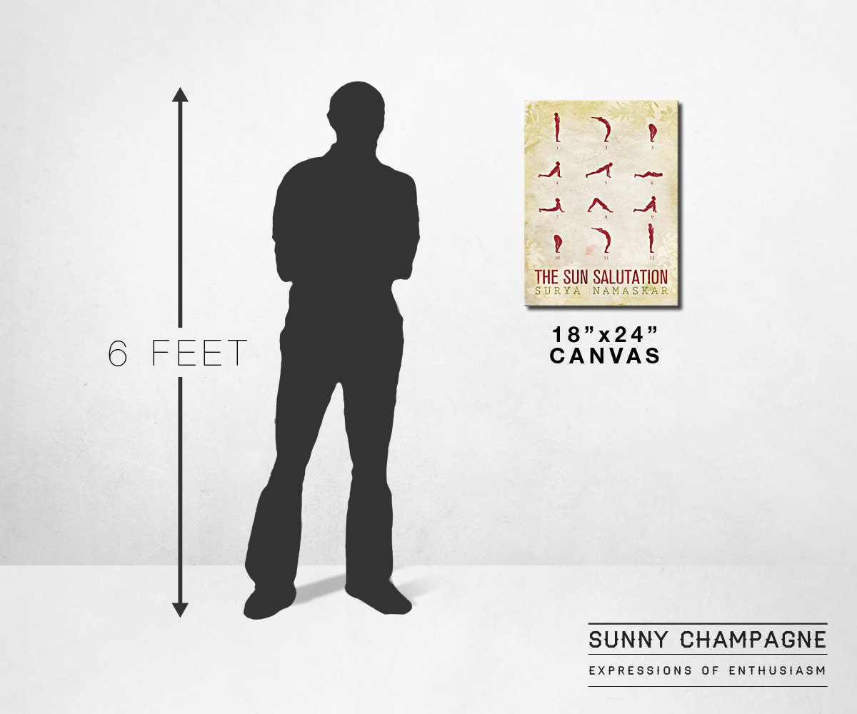 Sun Salutation / 12 basic Yoga postures - 18x24 Canvas Print