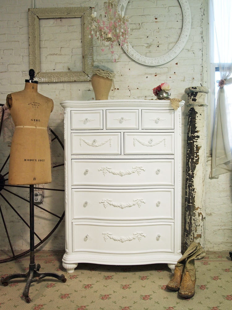 Painted Cottage Chic Shabby White Romance Dresser CH17