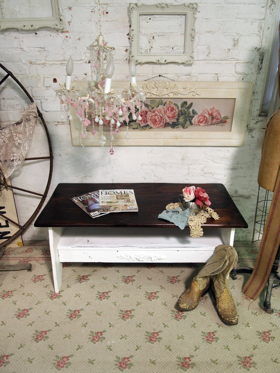 Painted Cottage Chic Shabby Handmade Farmhouse Coffee Table CFT221