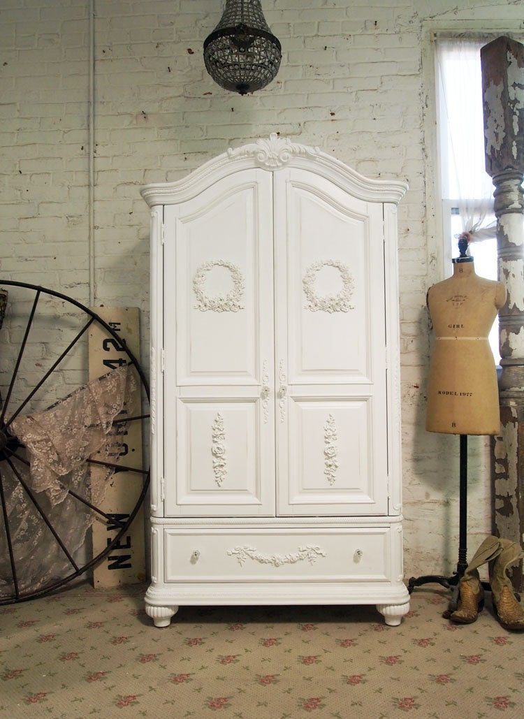 Painted Cottage Chic Shabby White Romantic Armoire AM234