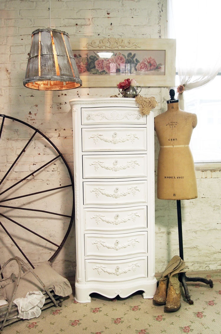 Painted Cottage Chic Shabby White Romantic Lingerie Chest