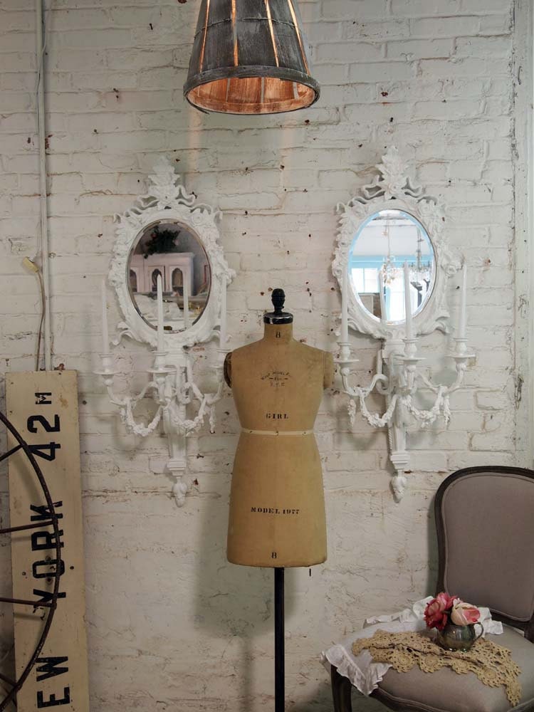 RESERVEPatriciaPainted Cottage Chic Shabby White Romantic French Sconces VF271