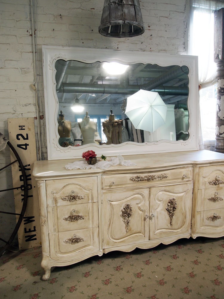 RESERVED for BRANDI Painted Cottage Chic Shabby White French Mirror MR309