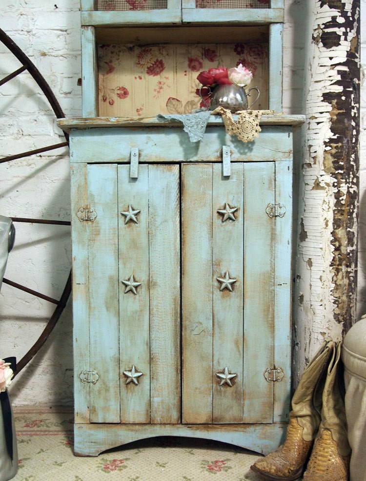 RESERVEVictoriaPainted Cottage Chic Shabby Aqua Farmhouse Cupboard CC263