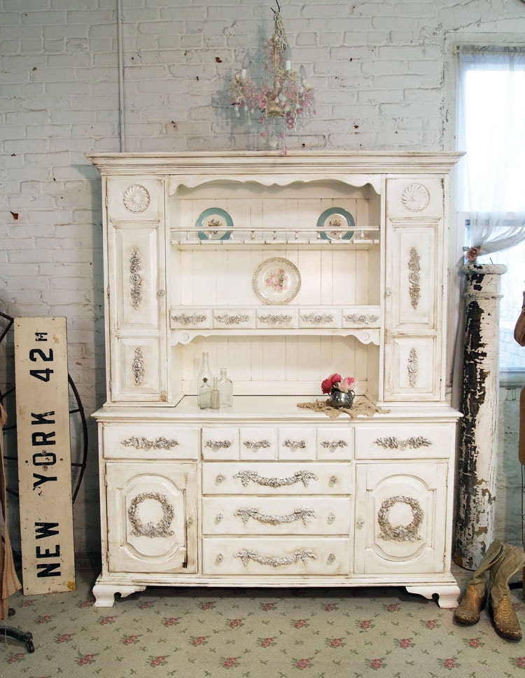 Painted Cottage Chic Shabby Tea Stained Farmhouse China CabinetCC283
