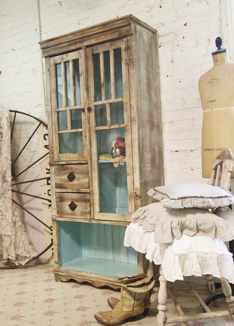 Painted Cottage Chic Shabby Handmade Farmhouse Cabinet CC310