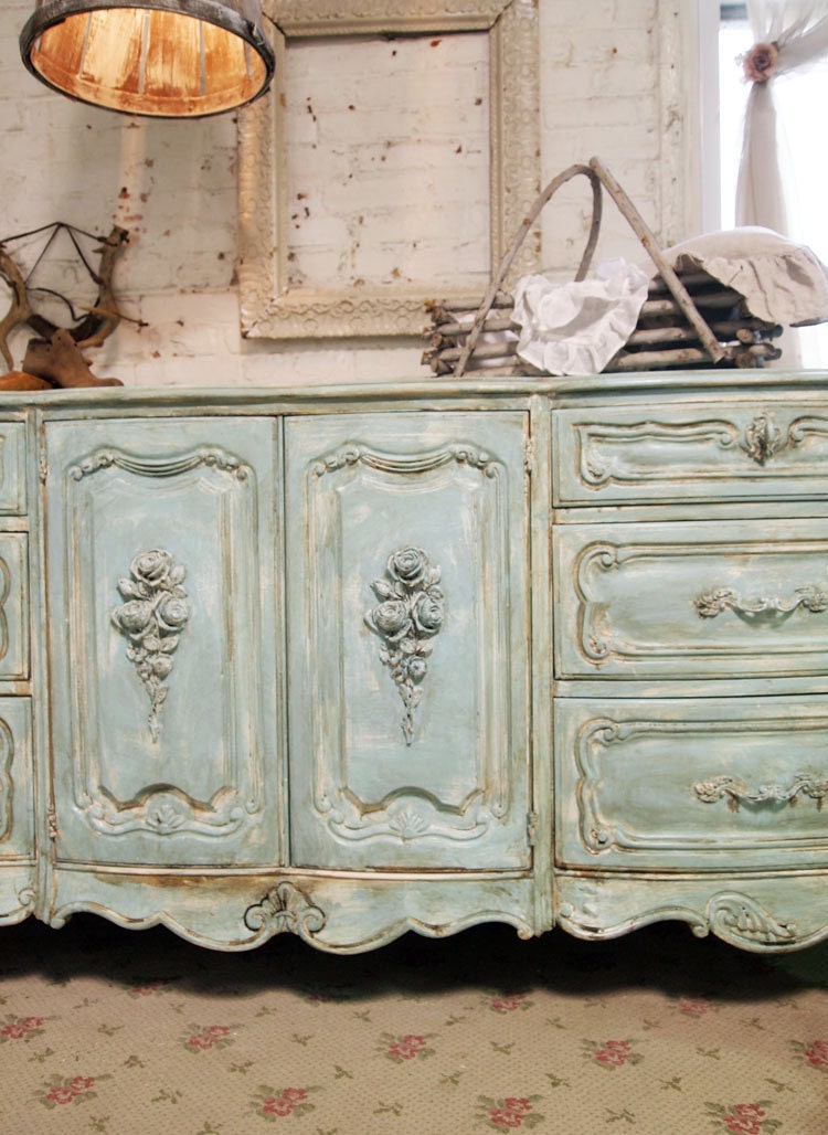 Painted Cottage Chic Shabby Aqua French Dresser DR351
