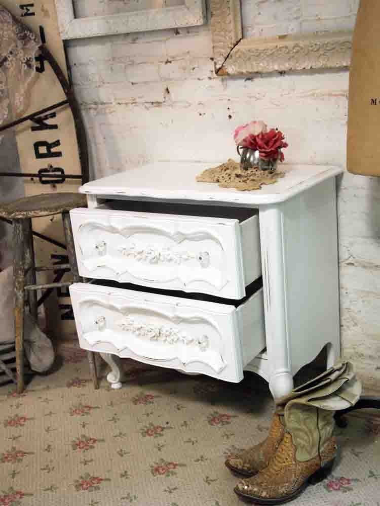 RESERVEMarinaPainted Cottage Shabby White Romantic French Night Table NT393
