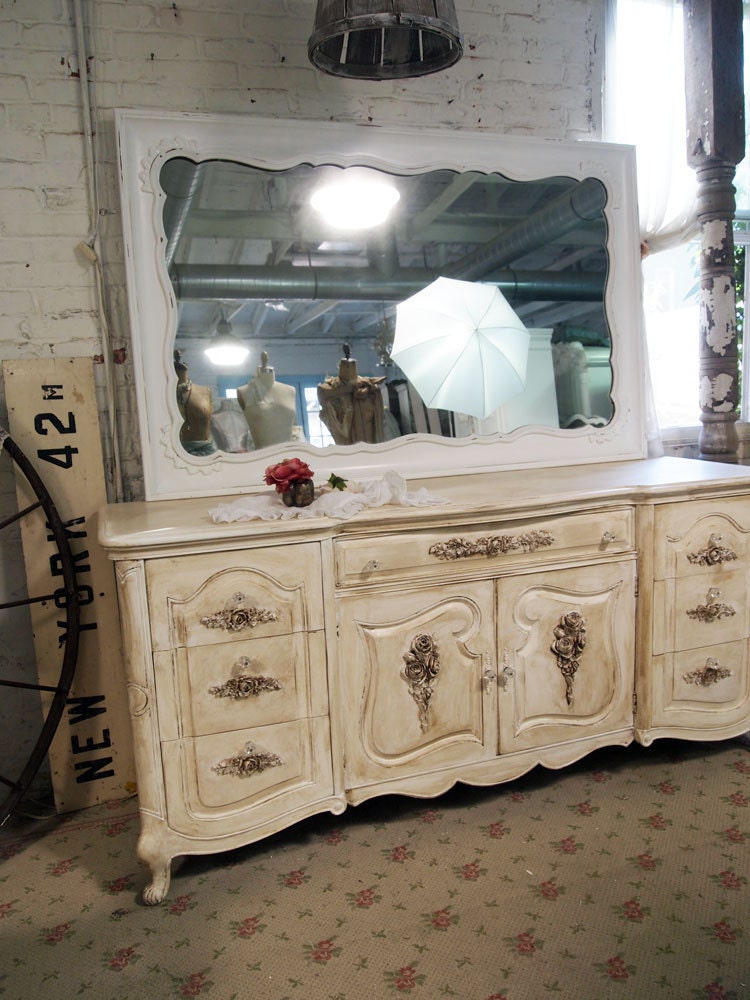 RESERVED for BRANDI Painted Cottage Chic Shabby White French Mirror MR309