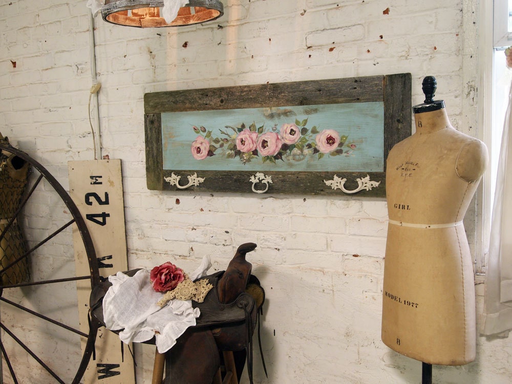 Painted Cottage Chic Shabby Hand Made Rose Painting VF276