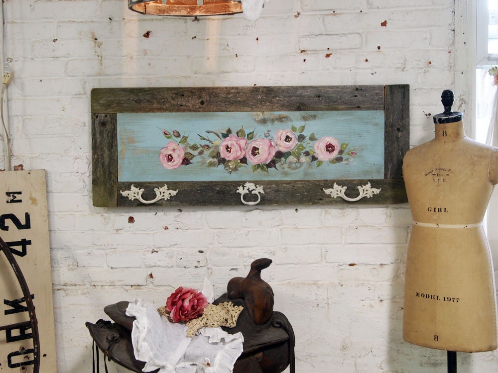 Painted Cottage Chic Shabby Hand Made Rose Painting VF276
