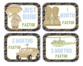 Personalized Monthly Onesie Stickers (Military)-Includes Newborn, Large 12 Month, and Bonus Stickers - Boy Baby Month Stickers