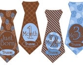 Tie Baby Month Stickers Personalized (Brown and Blue) - Includes Newborn and Extra-Large 12 Month Stickers - Monthly Onesie Stickers Boy