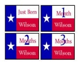 Baby Month Stickers - Personalized Boy Monthly Onesie Stickers (Texas)-Includes Newborn, Large 12 Month, and Bonus Stickers