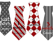 Boy Tie Baby Month Stickers Personalized (Burgundy and Gray)-Includes Newborn and Extra-Large 12 Month Stickers - Monthly Onesie Stickers