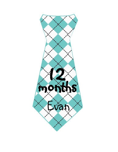 Boy Tie Baby Month Stickers Personalized (Turquoise and Orange)-Includes Newborn and Extra-Large 12 Month Stickers - Monthly Onesie Stickers