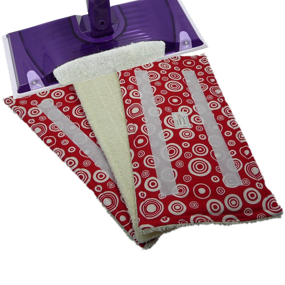 2 Swifters Wet Jet Pads - Reusable Washable for Swiffer WetJets - Red Circles pattern
