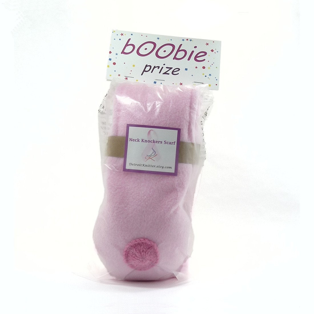 Boob Scarf - Boobie Prize Neck Knockers Scarf  -  Ivory Tan Pink or  Dark Brown Scarf with Pink or Tan Nipples