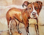 Pit bull Puppy: Original Acrylic Dog Painting, Dog Portrait, Puppy Love, OOAK