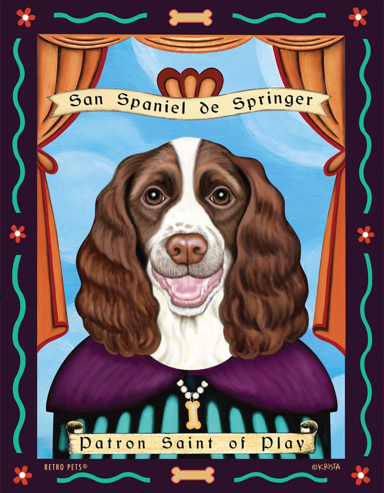 Springer Spaniel Art - Patron Saint of Play - 8x10 art print by Krista Brooks