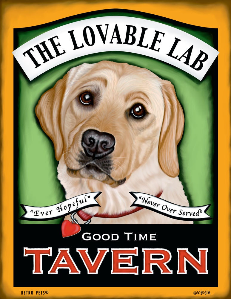 Yellow Lab Art - Lovable Lab - Good Time Tavern - 8x10 art print by Krista Brooks