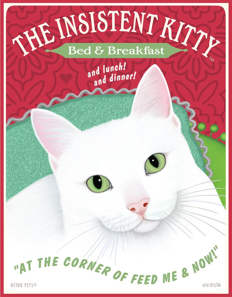 Cat Art - The Insistent Kitty Bed and Breakfast - 11x14 art print by Krista Brooks