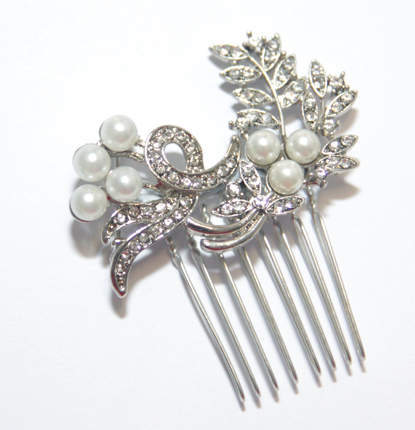 Laya - Wedding Hair Comb, Bridal Accessories, White, Rhinestones, Crystal, Pearl, Czech crystal, Head Piece