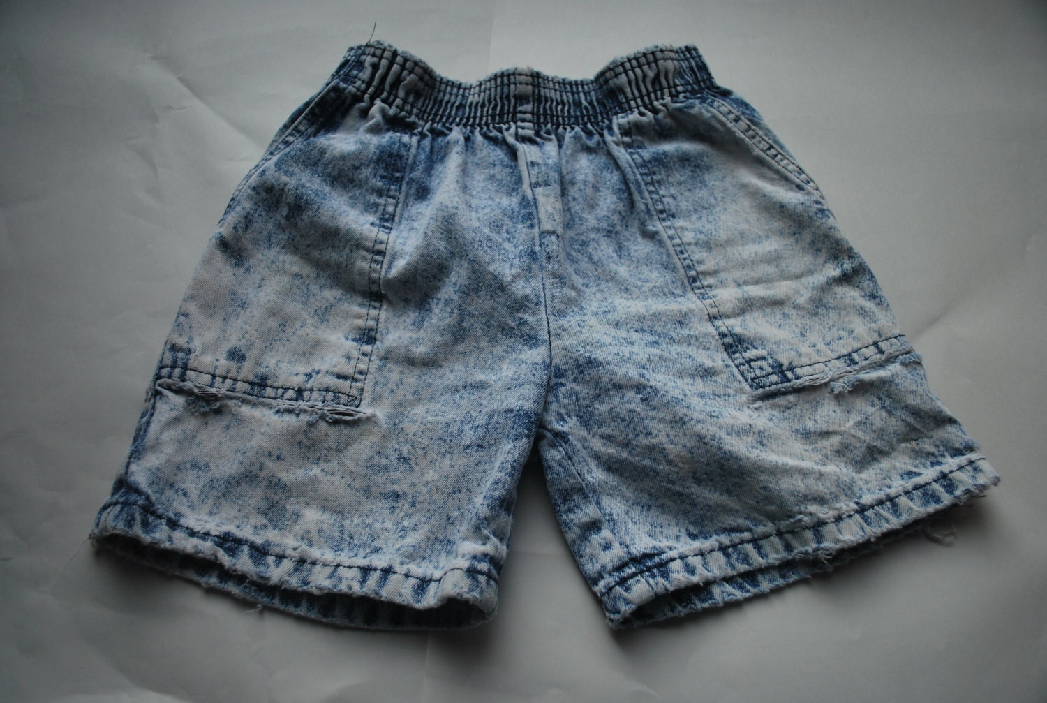 Boy Crazy Boy Shorts .acid washed jean Hot pants .denim sexiness .tiny with elastic waist -womens XS-