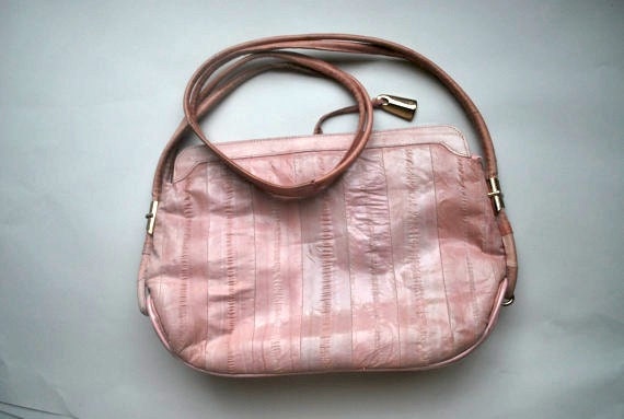 Unique Unagi Pink Purse .eel flesh and leather rose bohemian luxe carryall .leather lined and luxurious