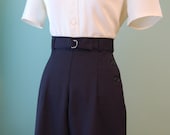 1930s 1940s  belted wide leg   navy or black wool gabardine  slacks     custom made for your size