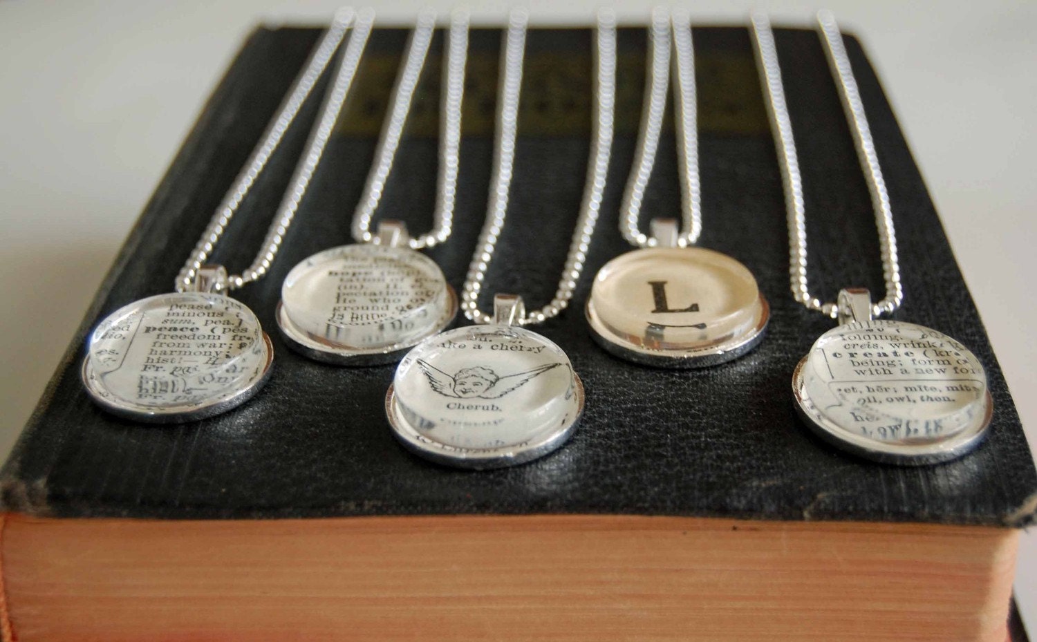 Personalized Vintage Dictionary Word Necklace Pendant- Pick Your Word