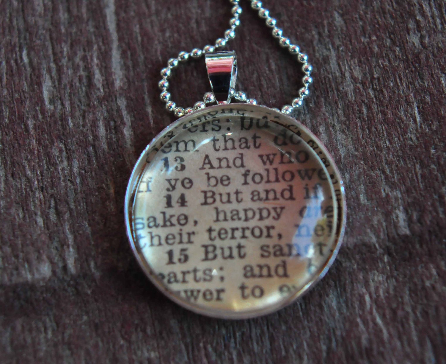 Vintage Bible Verse Pendant Necklace 1 Peter 3:14