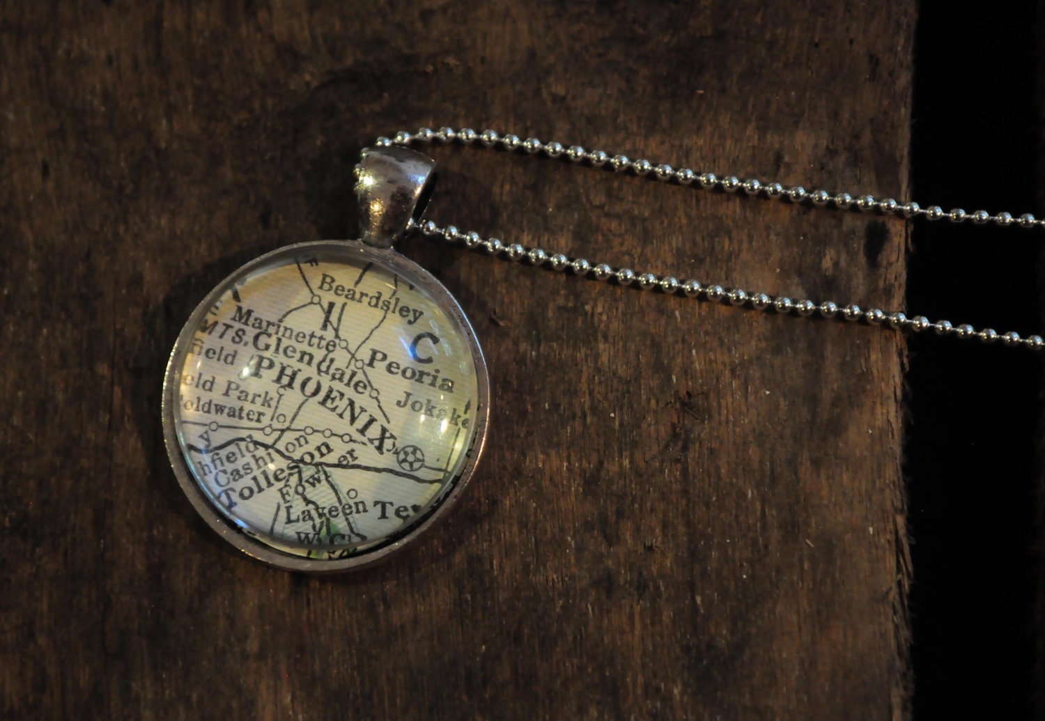Map Pendant Necklace from Vintage Atlas Phoenix Arizona