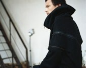 Deep Grey Asymmetric felted wool  zipper Pullover