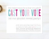 Baby Gender Reveal Party Invitations - Blue and Pink Cast Your Vote Invites - Set of 12 Custom Invites