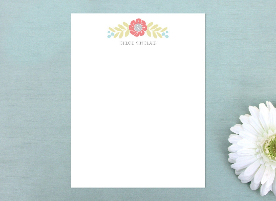 Folksy Floral Custom Stationery - Set of 12 Personalized Notecards - Simple and Sweet