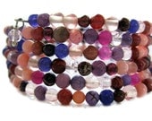 Coil Bracelet Stone Pink Purple Lilac Beaded Bracelet Beadwork Slinky Wrap