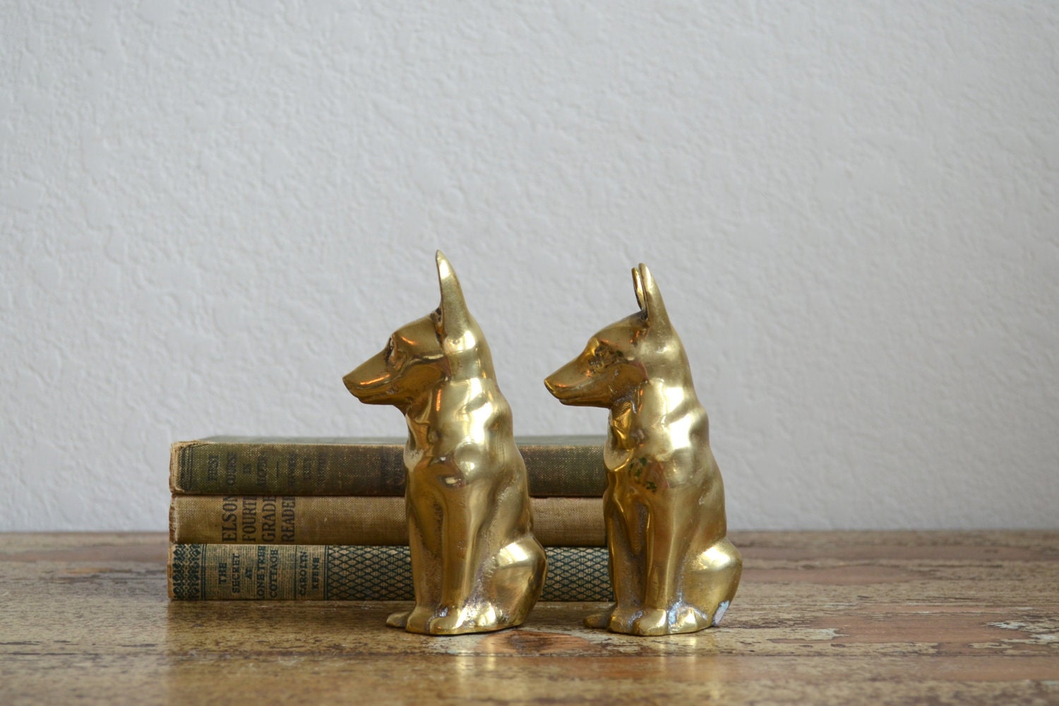 Vintage Pair of Brass German Shepherd Dogs