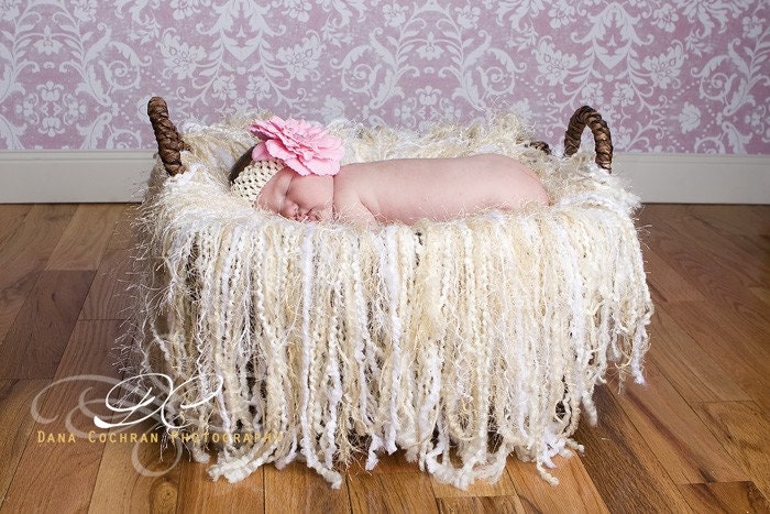 Newborn fringe blanket photography prop - toasted coconut