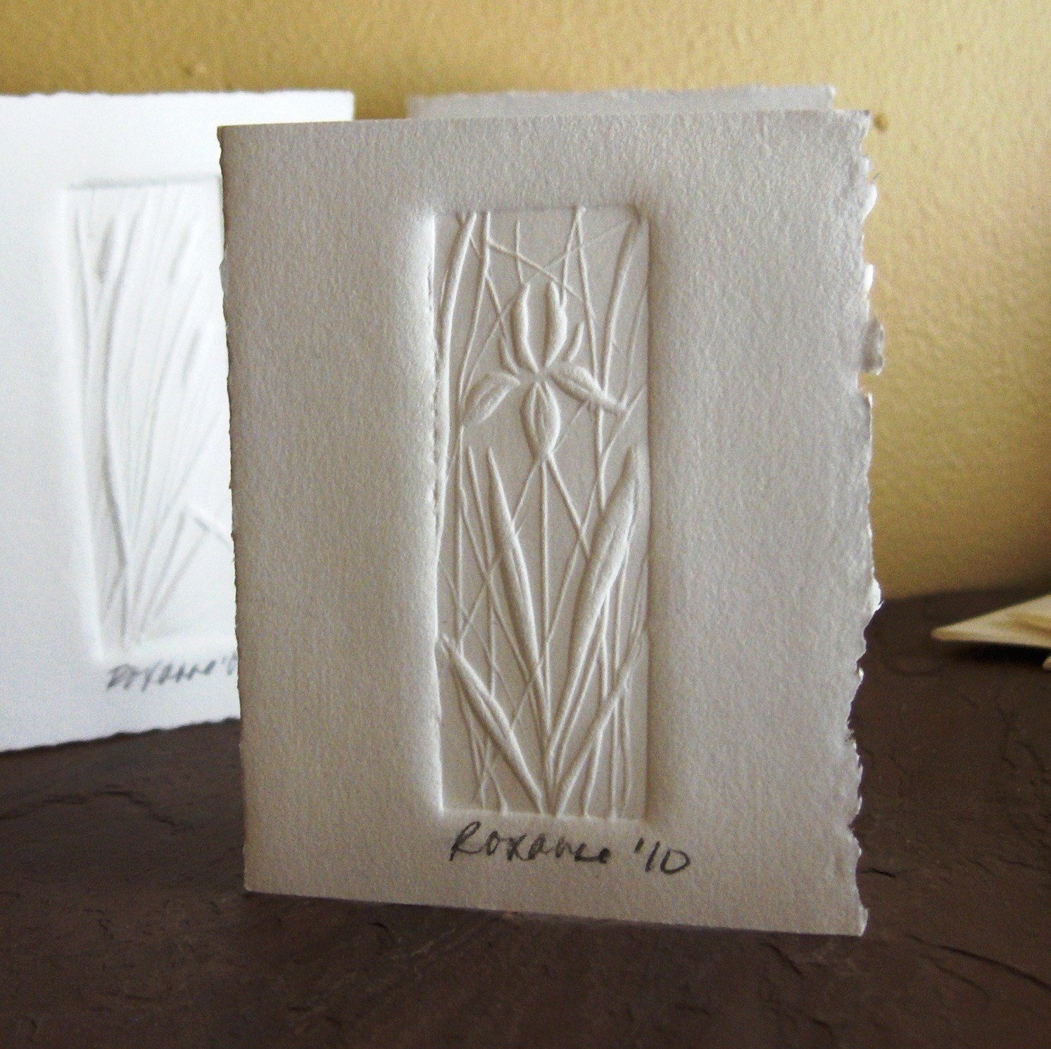 Handmade Cards - Embossed Mini-Card:  Iris With White Envelope