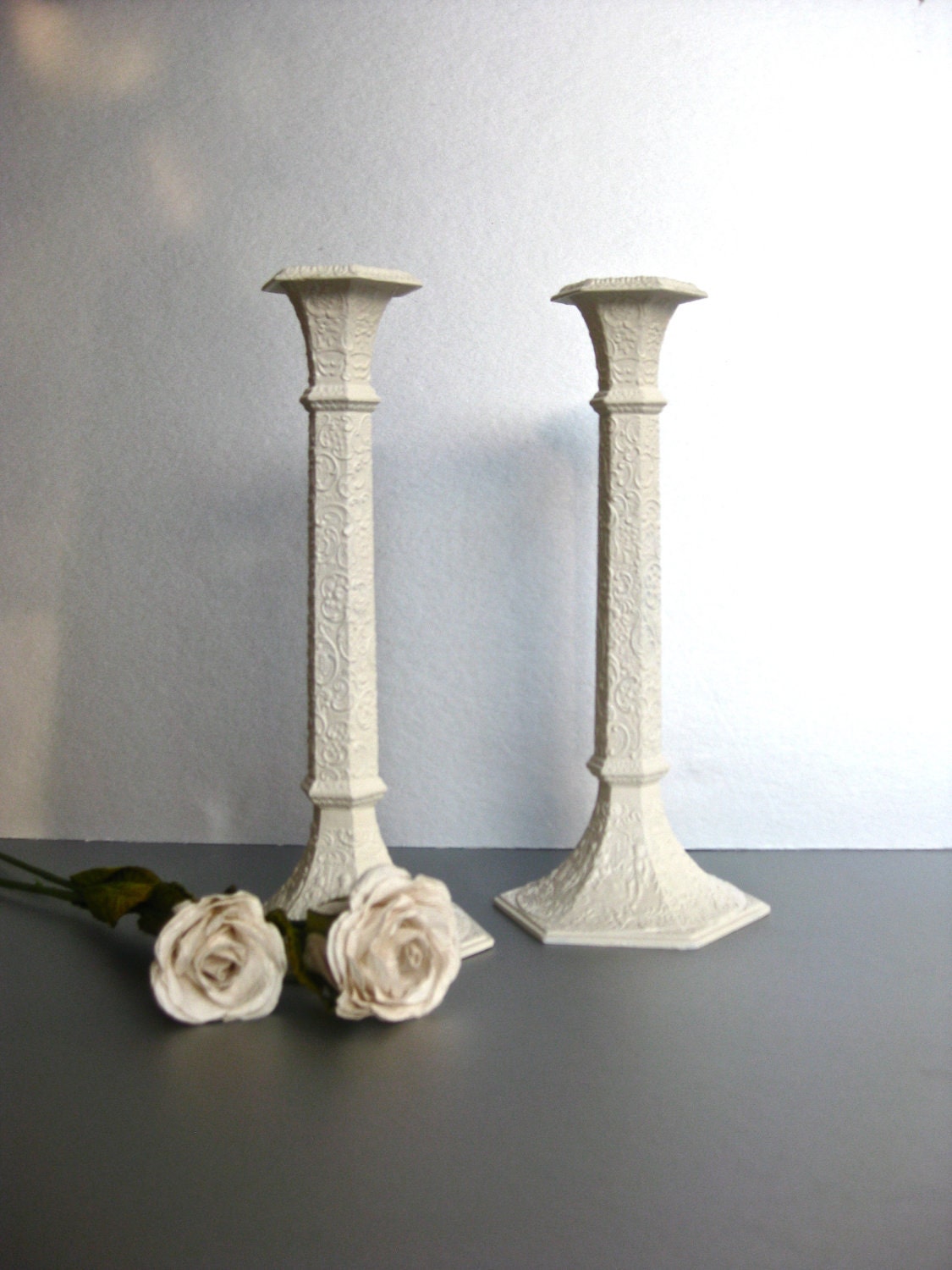 Vintage Candlesticks, Ivory Candlesticks, Cottage Chic, Shabby and Chic, Candle Holders, French Cottage, Paris Apartment